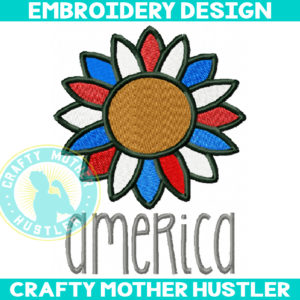 America Sunflower Embroidery Design