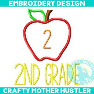 2nd Grade Applique Apple Embroidery Design