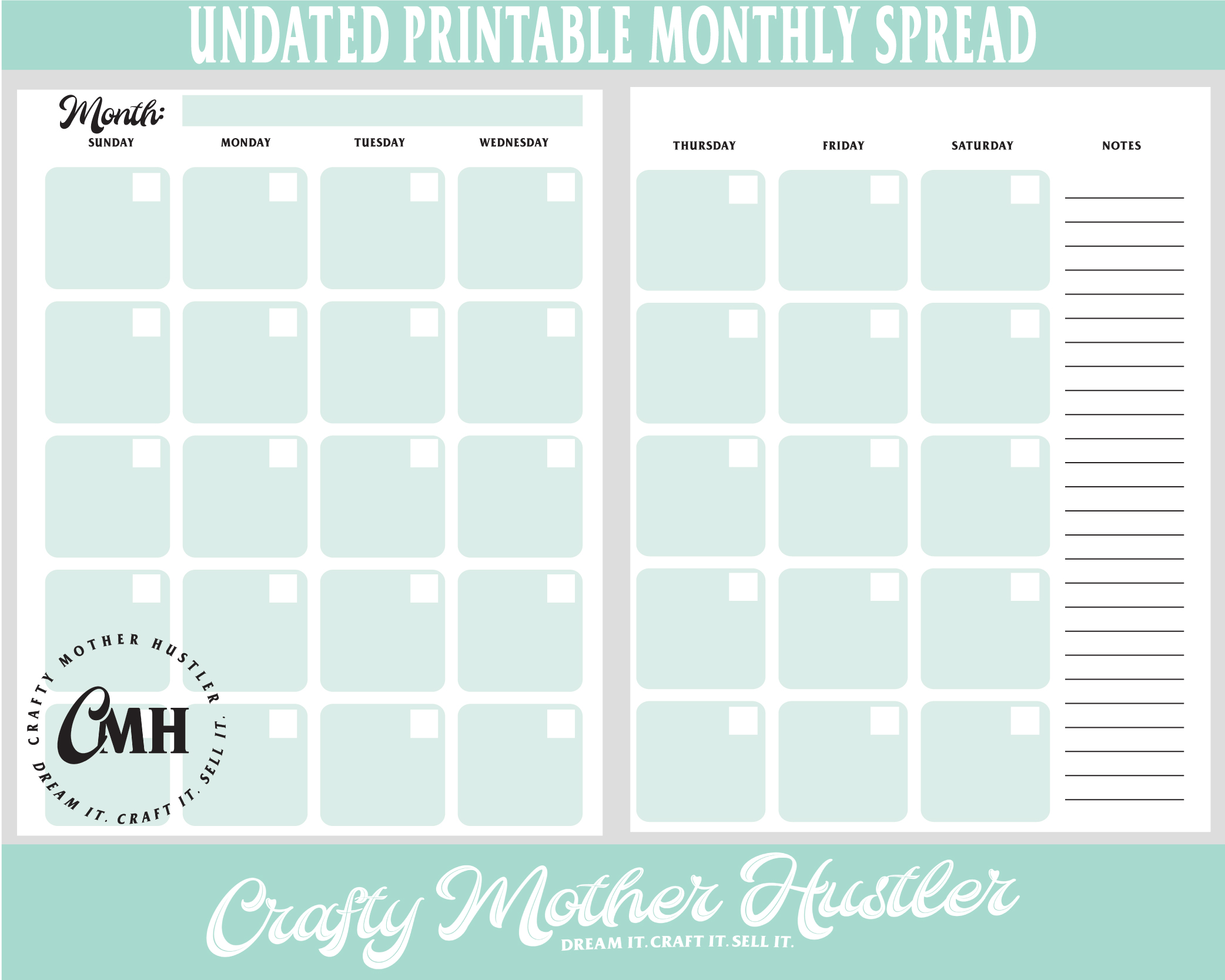Undated Printable Planner Monthly PDF