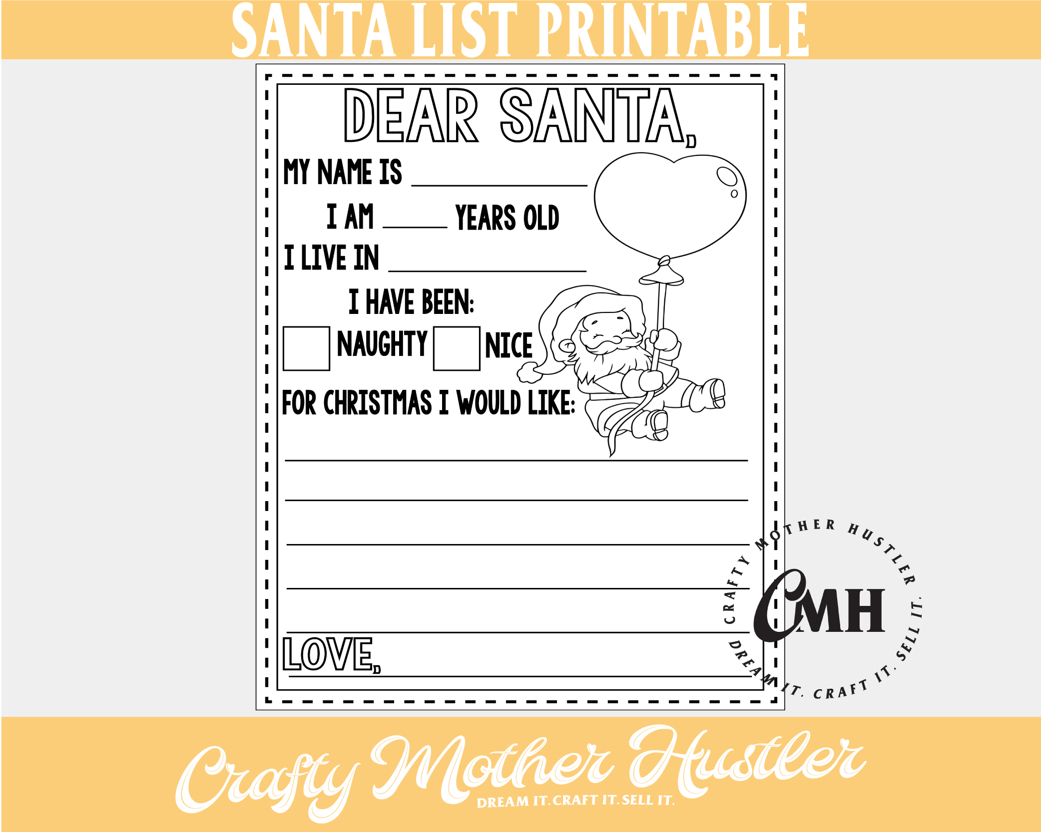 Printable Santa Claus Christmas Wish List Coloring Page - Crafty Mother  Hustler