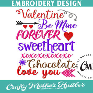 Valentine Word Art Embroidery Design