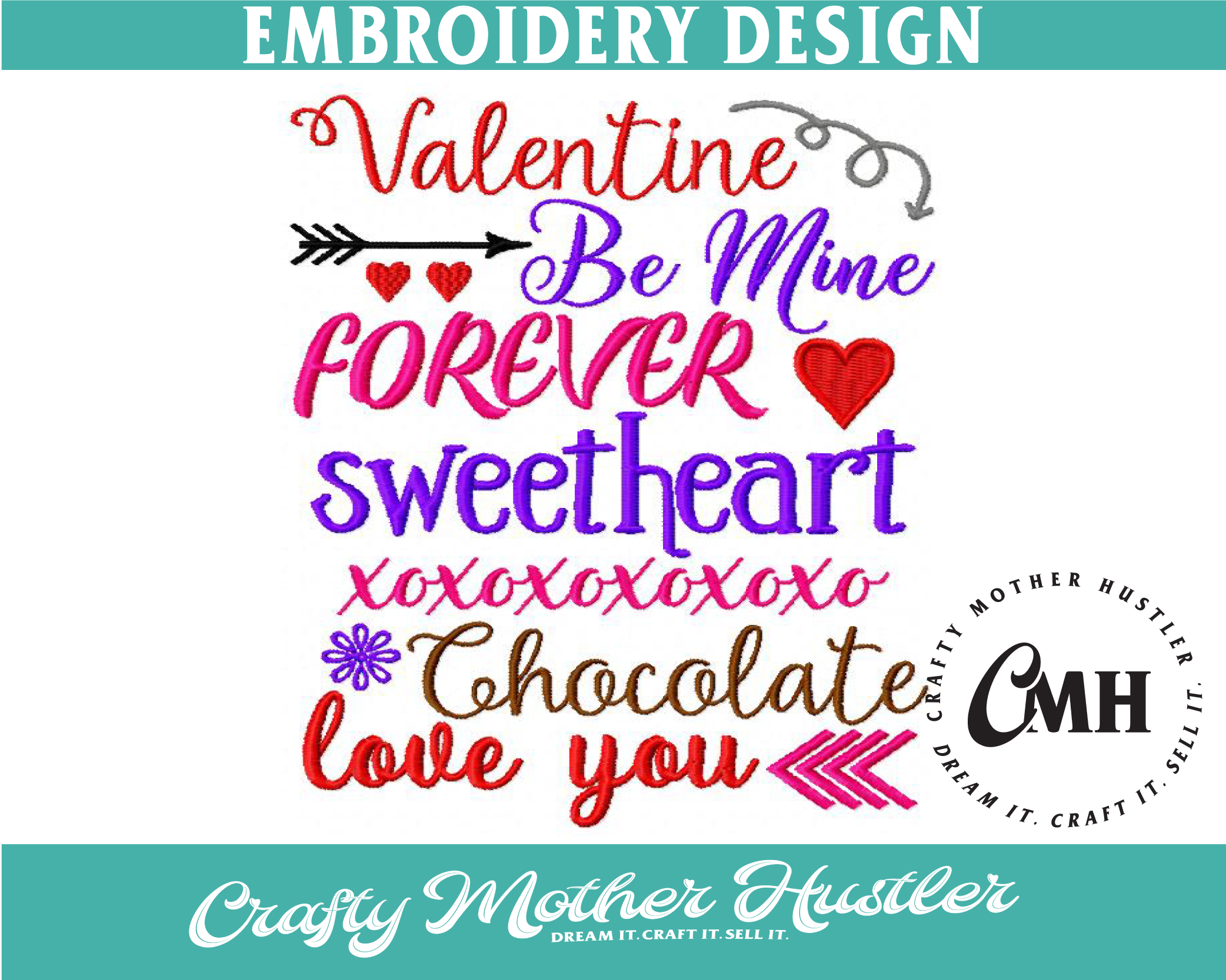 Valentine Word Art Embroidery Design - Crafty Mother Hustler