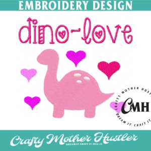 Dino Love Embroidery Design