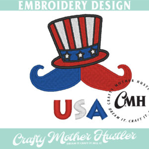 USA American Mustache Embroidery Design