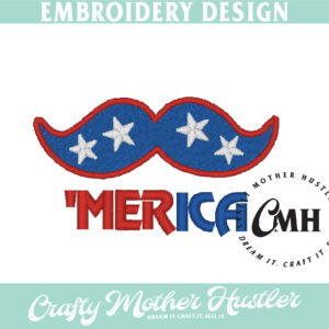 Merica Mustache Applique Embroidery Design