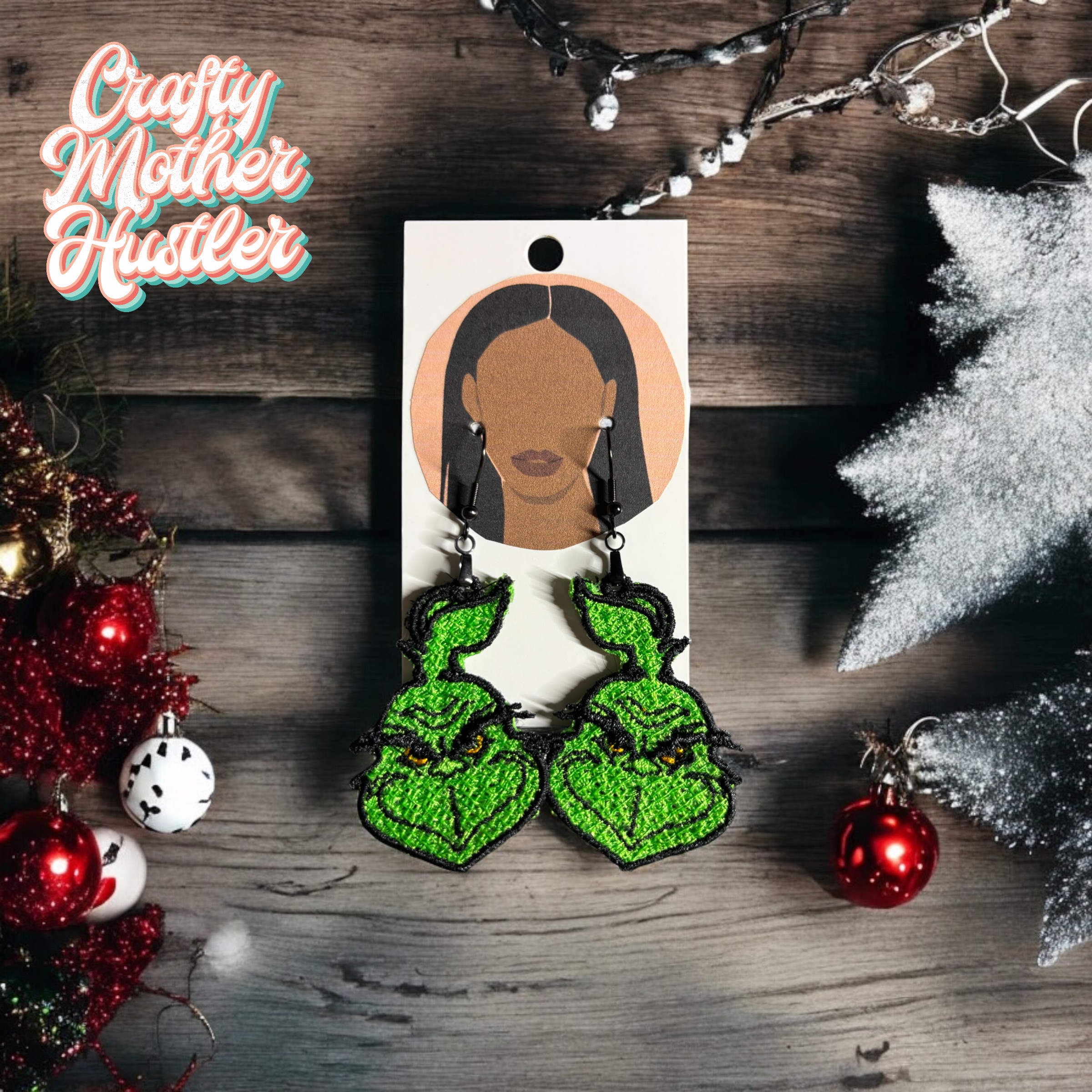 Mr. Green Guy Earrings Freestanding Lace Embroidery Design for 4x4 Hoops