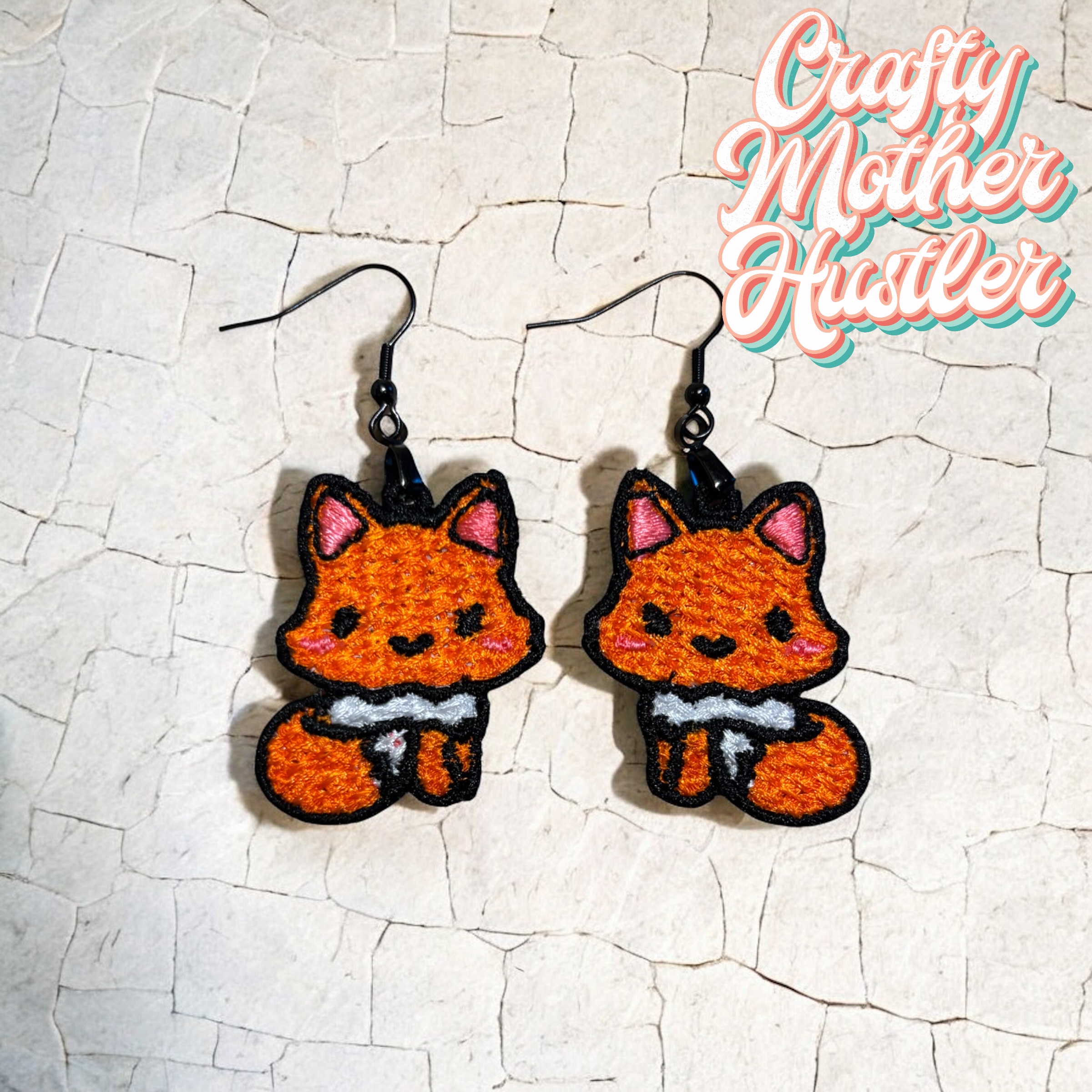 Freestanding Lace Kawaii Fox Earrings ITH Embroidery Design 4x4