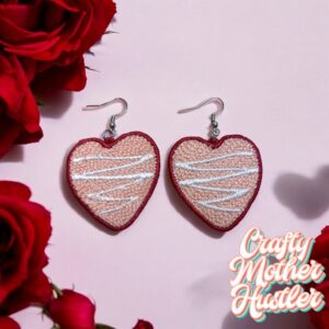 Freestanding Lace Heart Cookie Earrings ITH Embroidery Design 4x4