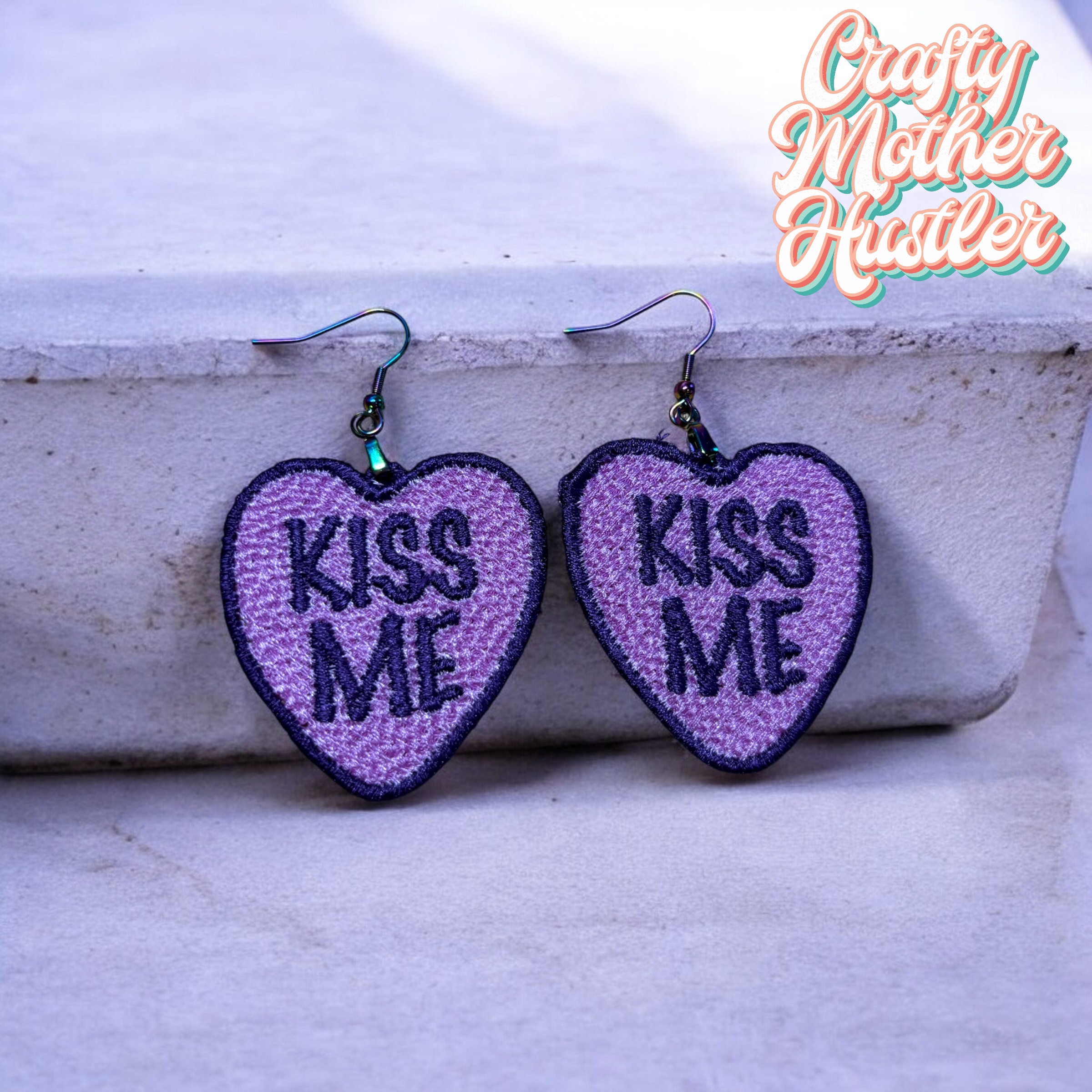 Freestanding Lace Kiss Me Candy Heart Earrings ITH Embroidery Design 4x4 Hoops