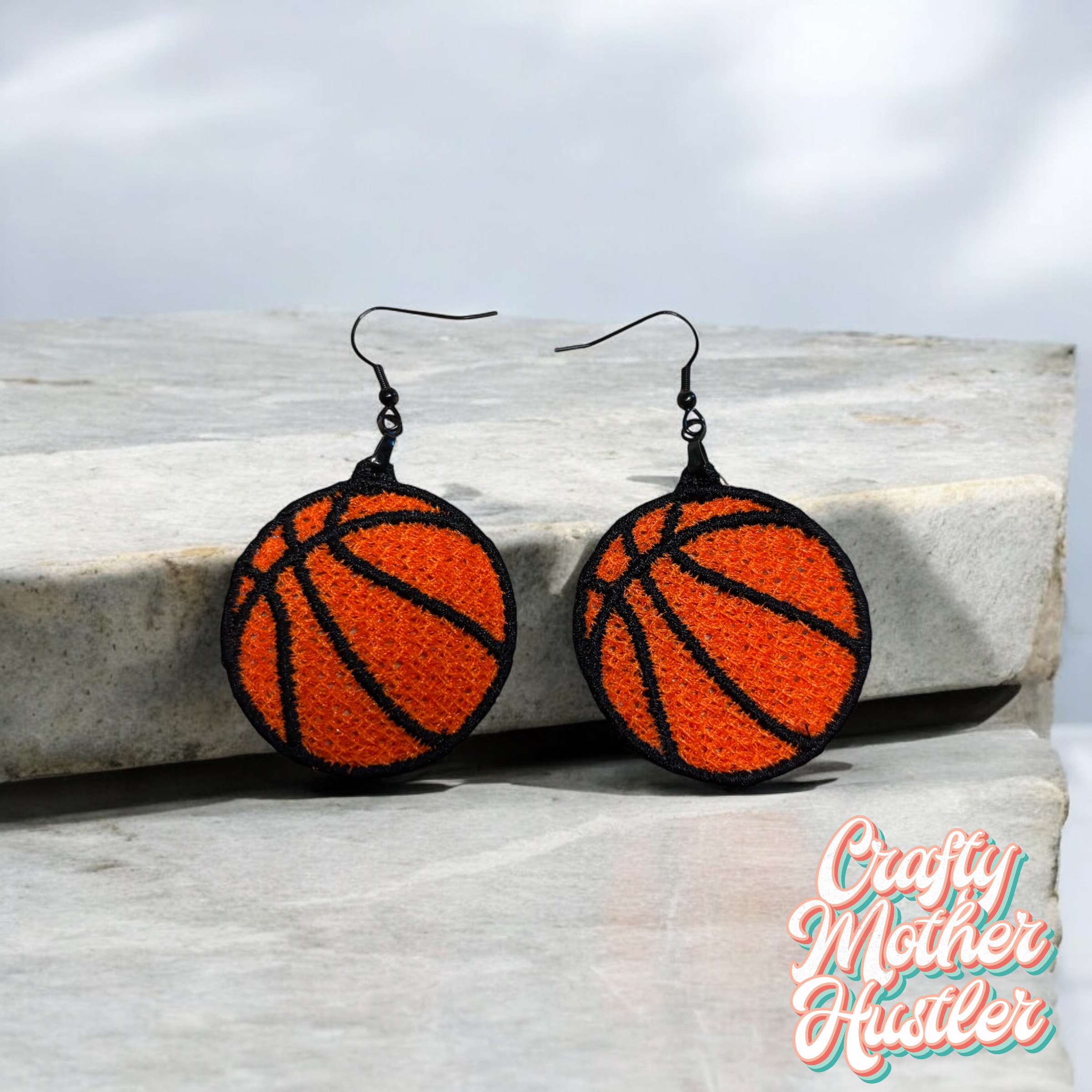 FSL Basketball Earrings Freestanding Lace Embroidery Design for 4x4 Hoops