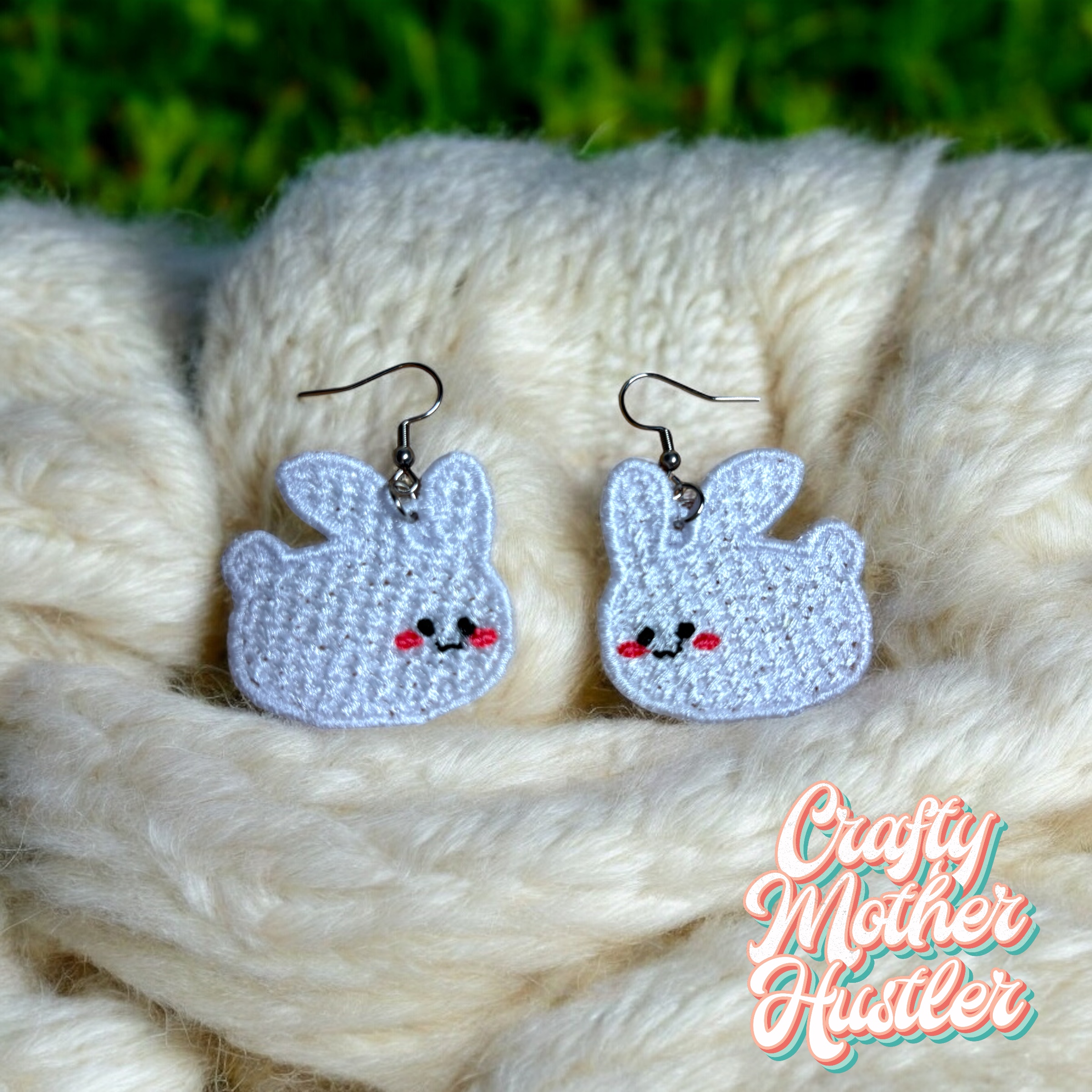 Chibi Bunny FSL Earrings In the Hoop Freestanding Lace Embroidery Design for 4x4 Hoops