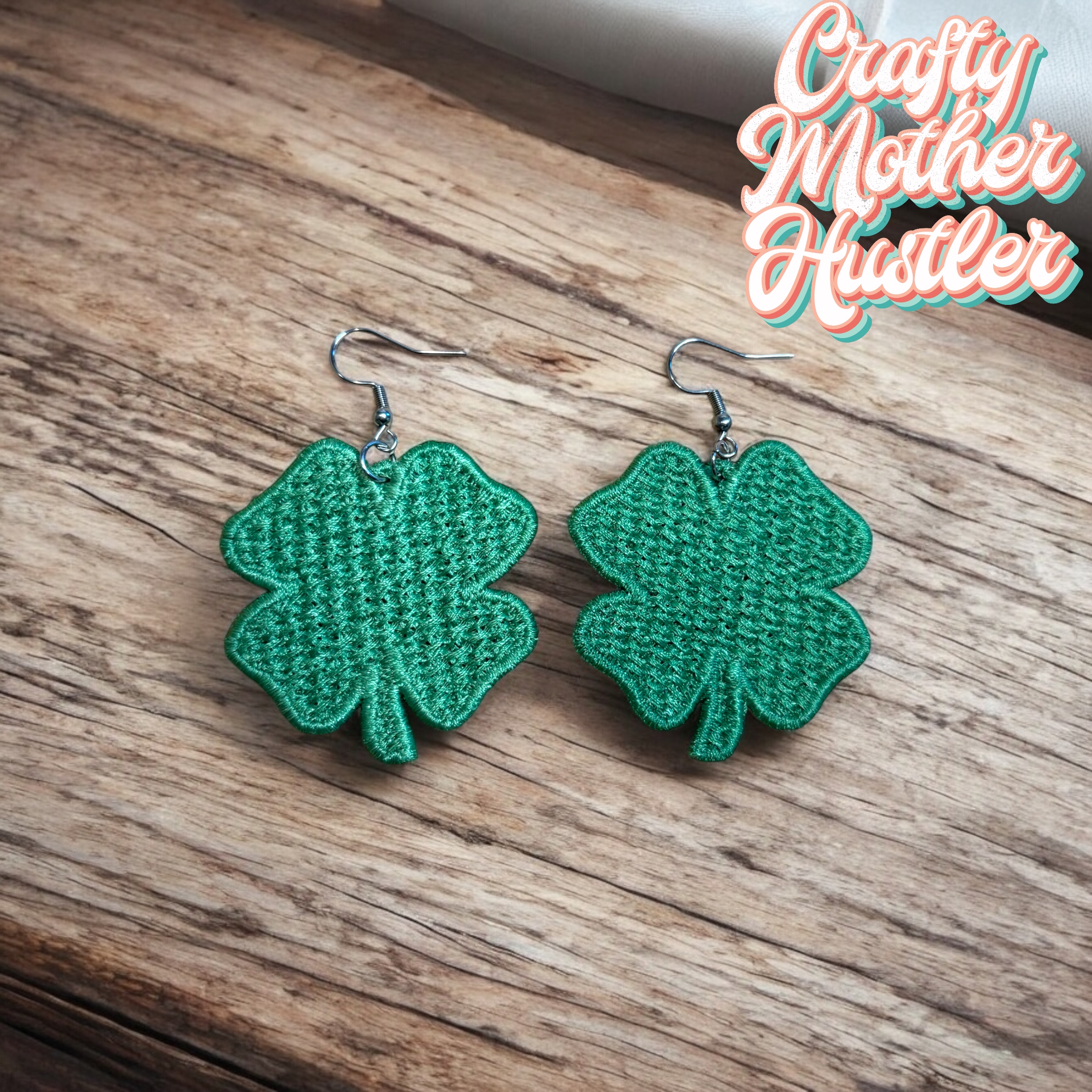 Freestanding Lace FSL 4 Leaf Clover Earrings for 4x4 Hoops, ITH in the hoop