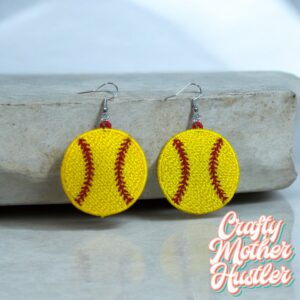 Freestanding Lace Softball FSL Earrings Embroidery Design, In the Hoop